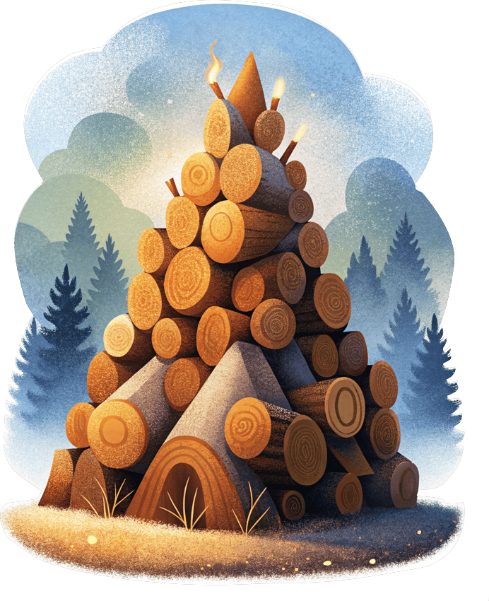 Enormous unlit campfire illustration