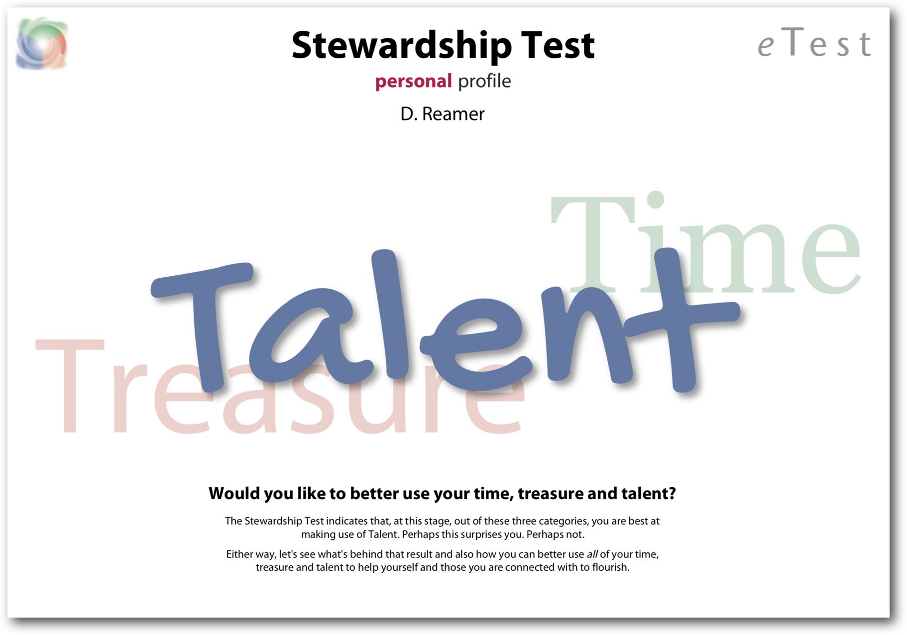 The Stewardship Test Personal Profile front page